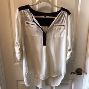 My Michelle black/white blouse, half button.L.NWOT